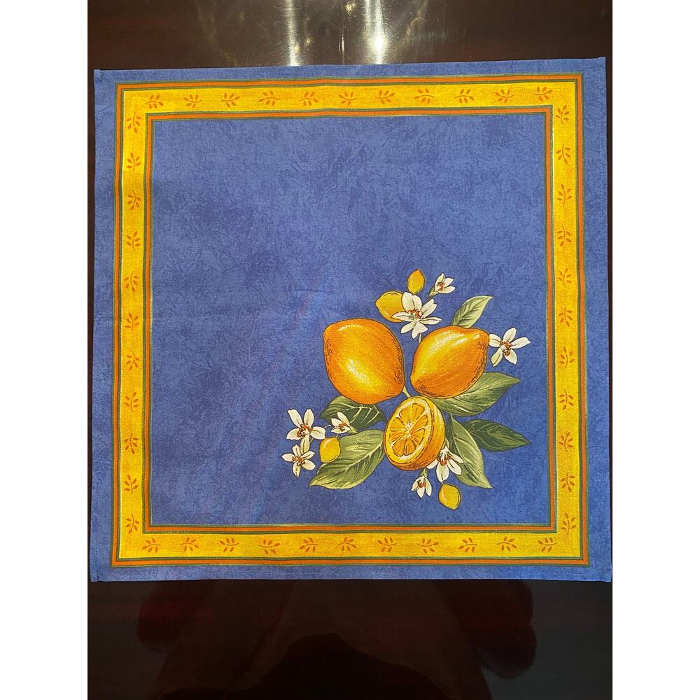 French Provincial Napkin - lemons on Blue Field